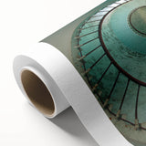 Art Deco poster of an elegant spiral staircase in monochrome shades on rolled canvas.