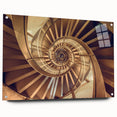 Large abstract wall art featuring a spiral staircase design in monochrome, printed on acrylic glass.