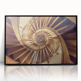 Large abstract wall art featuring a spiral staircase design in black and white, acrylic framed.