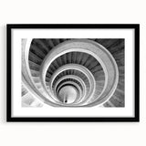 Extra large abstract art print depicting a colorful, textured spiral staircase on a black framed canvas.