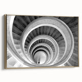 Spiral staircase design in black and gold on a framed canvas, suitable for bedroom wall art.