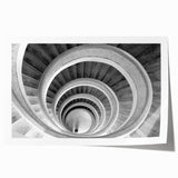 Spiral staircase design in monochrome, extra large rolled print, suitable for dining room wall.