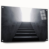 Acrylic print of a large abstract staircase design in muted gray tones, ideal for modern bedroom or dining room decor.