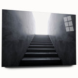 Acrylic print of a large abstract staircase in muted gray, ideal for modern bedroom or dining room art.