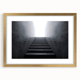 Extra large abstract art print of a textured staircase design in gold frame, ideal for living room decor.