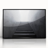 Large abstract wall art featuring a spiral staircase design in black and white, framed in acrylic.