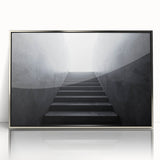 Mid-century modernist art of a spiral staircase in silver and gray tones, acrylic print, suitable for modern art wall decor.