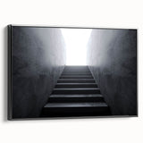 Black and white framed canvas of a spiral staircase, ideal for bedroom wall art in a vintage style.