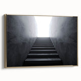 Framed canvas featuring a black and gold vintage poster art of a spiral staircase, suitable for bedroom wall decor.