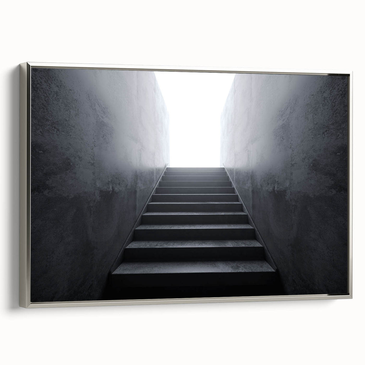 Framed canvas landscape art painting featuring a vintage poster-style staircase in black with colorful accents.