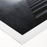 Art Deco poster featuring a spiral staircase in monochrome, printed on rolled canvas, suitable for dining room wall art.