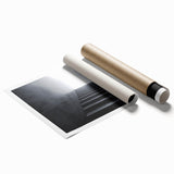 Spiral staircase design in grayscale on rolled print, suitable as large living room wall art.