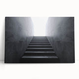 Black and white photo of a spiral staircase on large stretched canvas, suitable for kitchen wall art.