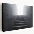 Side view of a large, stretched canvas featuring a monochrome architectural staircase design, suitable for kitchen wall art.
