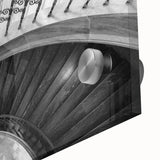 Mid-century modernist large abstract wall art of a staircase in muted tones on acrylic glass, ideal for dining room art.