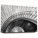 Acrylic print of a large abstract staircase design in monochrome shades, suitable for bedroom or dining room decor.