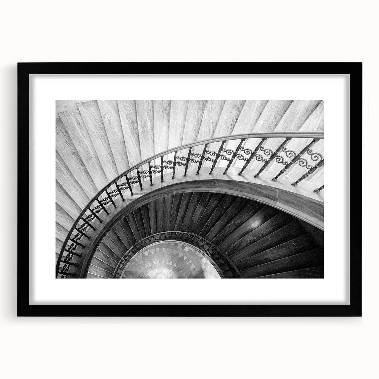 Extra large abstract art print of a colorful, textured staircase design on a black framed canvas.