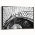 Black and white framed canvas of a spiral staircase in a minimalist style, suitable for bedroom wall decor.