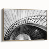 Framed canvas wall art featuring a vintage black and gold staircase design, ideal for bedroom decor.