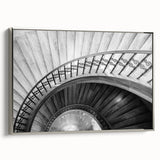 Framed canvas of a vintage staircase in grayscale, ideal for adding a classic touch to office spaces.