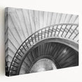 Spiral staircase design in a monochrome palette on a large stretched canvas, suitable for kitchen wall art.