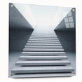 Acrylic glass print of a large abstract staircase design in monochrome tones, suitable for bedroom or dining room decor.