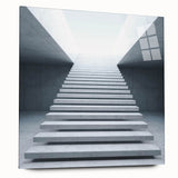 Acrylic print of a large abstract staircase design in muted gray and blue tones, ideal for bedroom or dining room art.