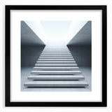 Extra large abstract art print featuring a colorful, textured depiction of a spiral staircase, framed in black.