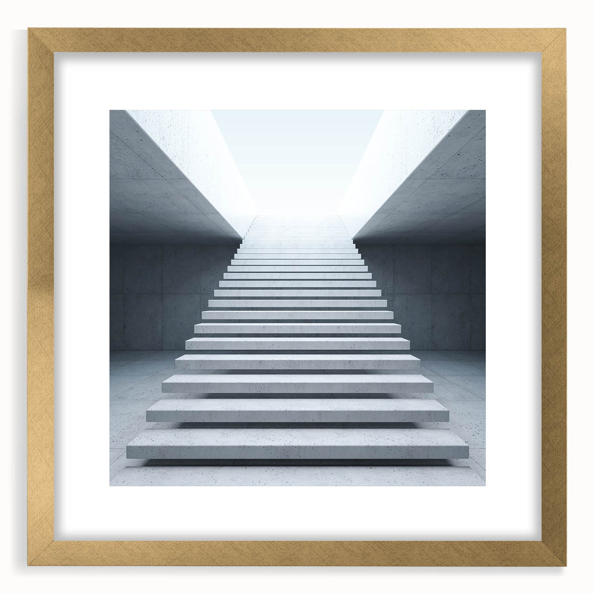 Extra large abstract art print featuring a textured staircase design in gold and black tones, framed with a mat.