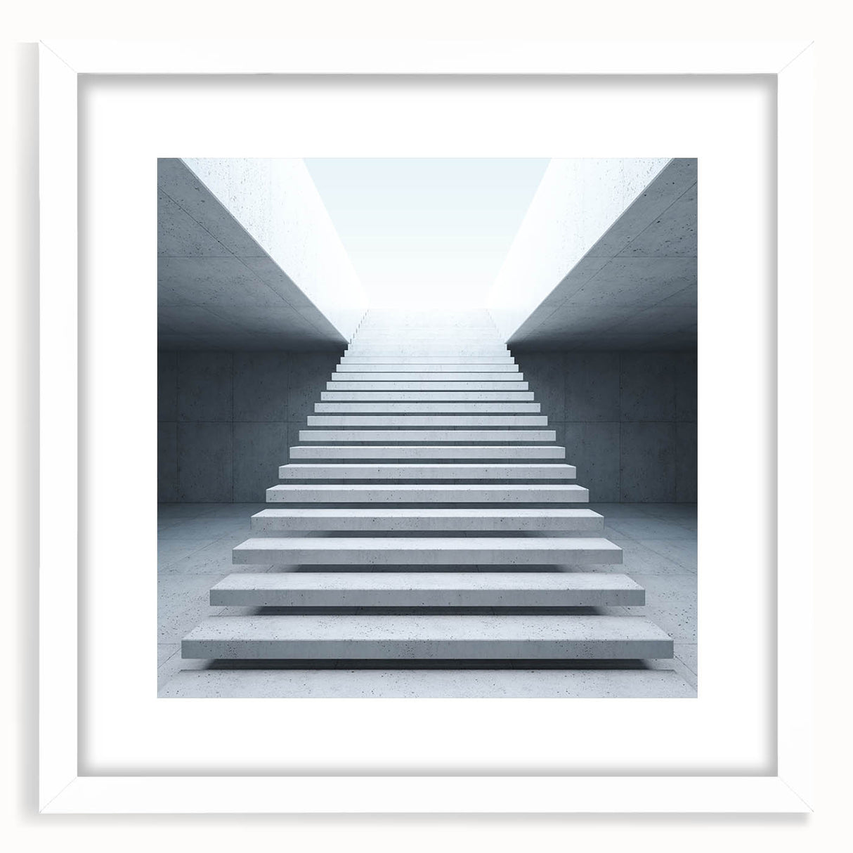 Abstract art print of a spiral staircase in monochrome, framed with a white mat, suitable for bedroom or dining room decor.