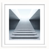 Abstract art print of a spiral staircase in monochrome, framed with a white mat, suitable for bedroom or dining room decor.