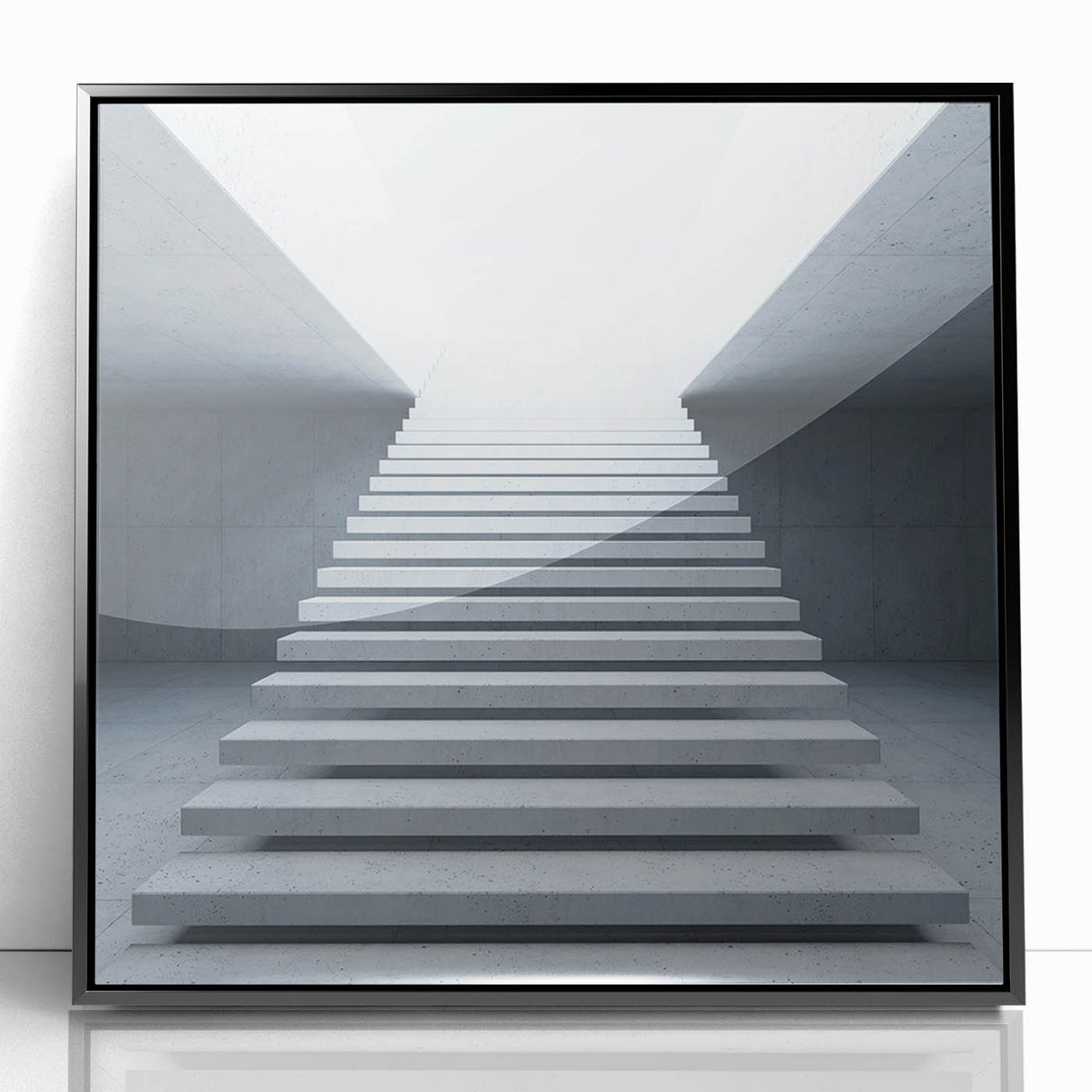 Large abstract wall art featuring a spiral staircase design in black and white, framed acrylic.