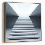 Framed canvas featuring a vintage-style staircase in silver and gold tones, suitable as wall art for bedroom.