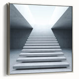 Framed canvas of a monochrome staircase in a vintage poster style, suitable for modern office decor.