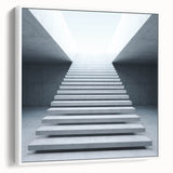 Vintage poster art of a spiral staircase in black and white, framed canvas, ideal for living room decor.