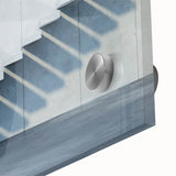 Mid-century modernist large abstract art print on acrylic glass featuring a spiral staircase in grayscale.