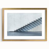 Extra large abstract art print of a textured staircase design in gold tones, framed, ideal for living room decor.