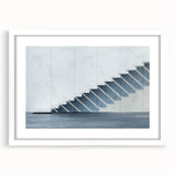 Abstract art print of a spiral staircase in monochrome, framed with a white mat, suitable for bedroom or dining room decor.