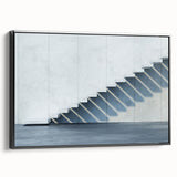 Black and white photo of a spiral staircase on framed canvas, ideal for bedroom wall art.