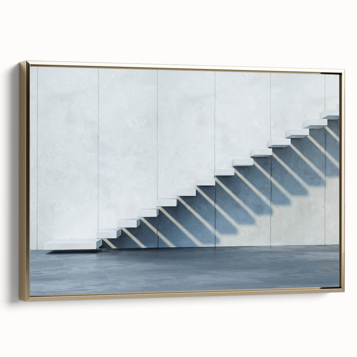 Framed canvas featuring a vintage black and white staircase design, ideal for bedroom wall art.