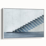 Vintage poster art of a spiral staircase in black and colorful accents on a framed canvas, suited for living room decor.