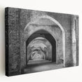 Black and white photograph of architectural tunnels on stretched canvas, ideal for kitchen wall art or bedroom ambiance.