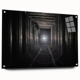 Large abstract wall art on acrylic glass featuring swirling gray and white patterns.