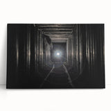 Black and white photograph of architectural tunnels on stretched canvas, ideal for kitchen wall art or bedroom ambiance.