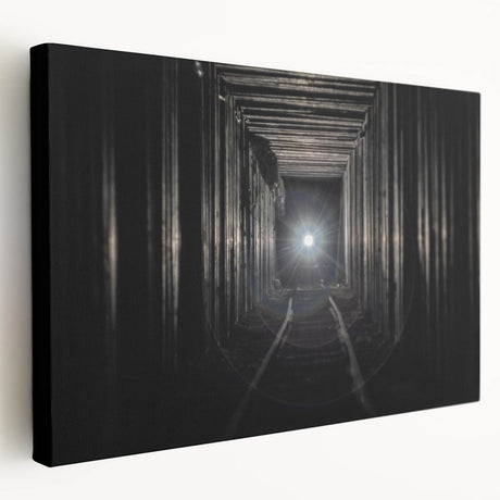 Architectural tunnel design in grayscale on a large stretched canvas, suitable for kitchen wall art.