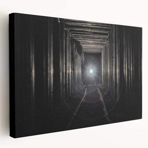 Architectural tunnel design in grayscale on a large stretched canvas, suitable for kitchen wall art.