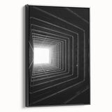 Black and white framed canvas of a vintage tunnel architecture, ideal for bedroom wall art.
