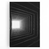 Black and white photo of architectural tunnels on stretched canvas, ideal for kitchen wall art.