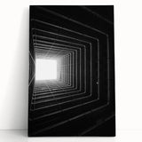 Black and white photo of architectural tunnels on stretched canvas, ideal for kitchen wall art or bedroom.