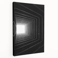 Large art print of architectural tunnels in monochrome, stretched canvas format, suitable for kitchen wall art.